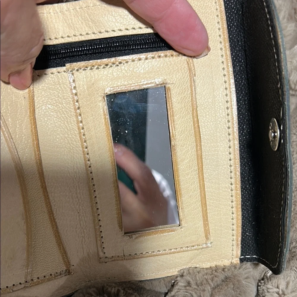 Cream and Brown Leather Wallet with Intricate Design